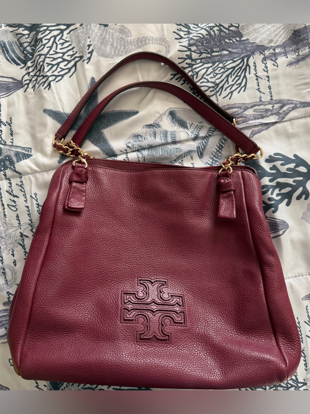 Tory Burch Pebbled Leather Shoulder Bag in Burgundy - Picture 12 of 12